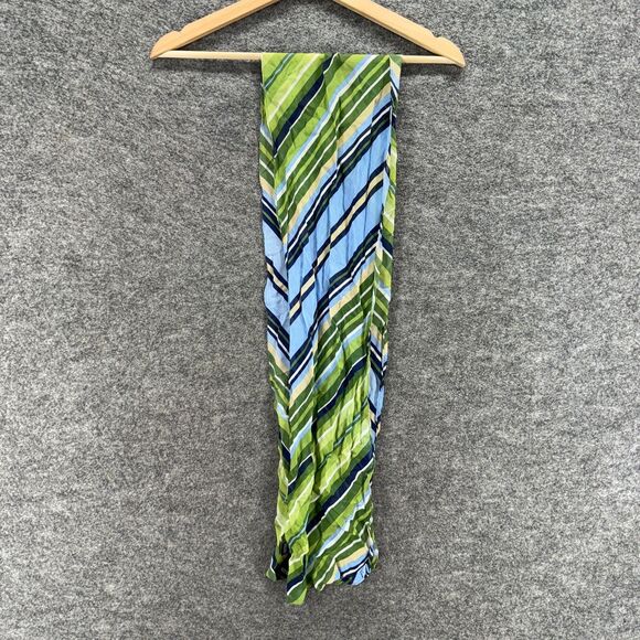 New York & Company Scarf Women Green Striped Silk Rectangle Scarf Casual - Picture 1 of 4